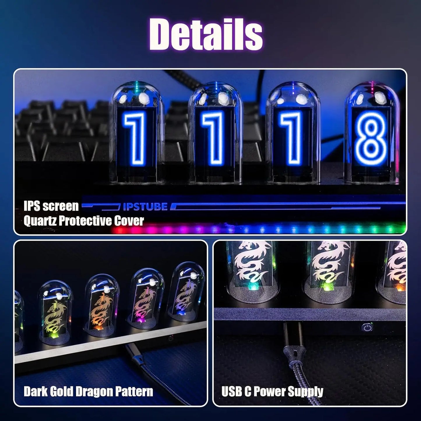 Aiopp Night Light Nixie Tube Clock Kit With App Calibration