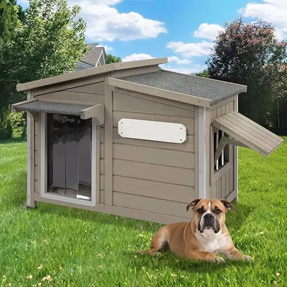 Outdoor Wooden Dog House Weatherproof With Adjustable Vent Windows