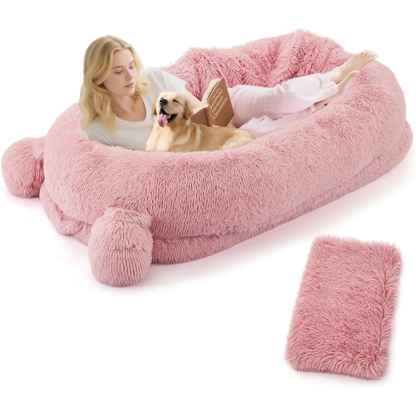 HiMISSCN Human Dog Bed With Removable Cover Pockets And Blanket