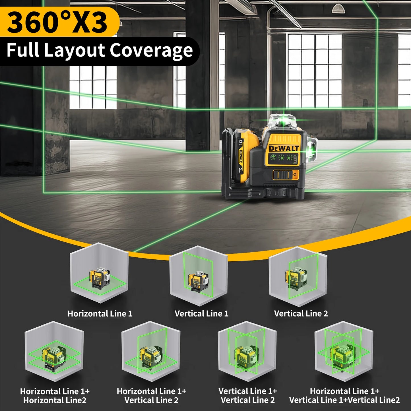 DEWALT DW089LG 12V Green Beam Self Leveling Laser With 12 Lines