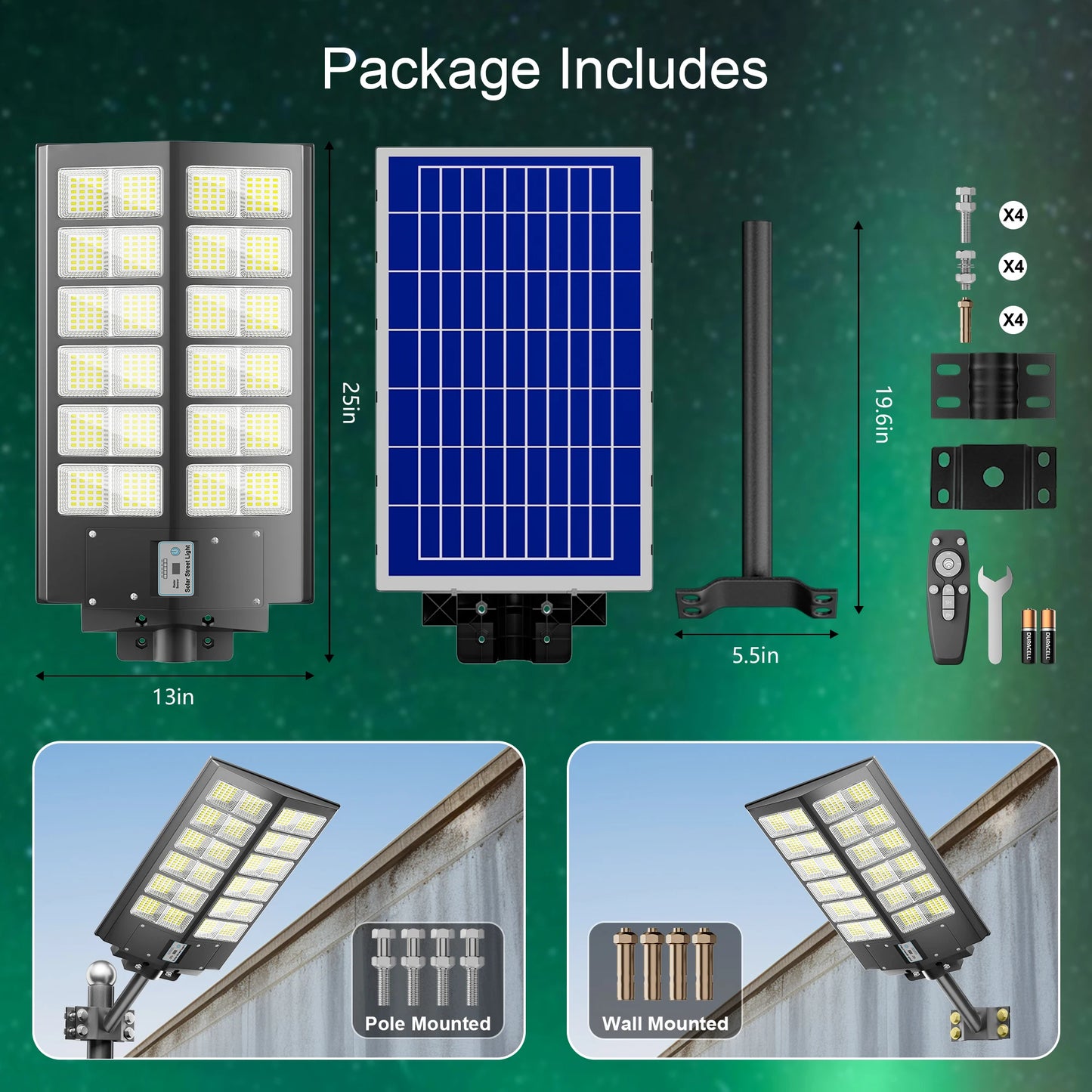 Two Pack 5000W Solar Street Lights Outdoor With Motion Sensor Remote