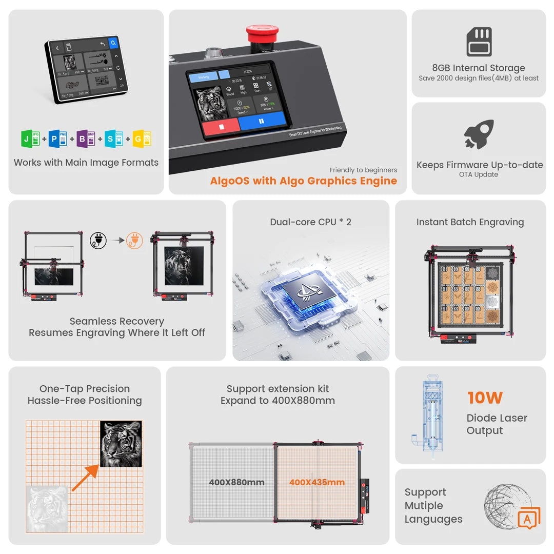 AlgoLaser DIY Kit MK2 10W Touch Screen Laser Engraver