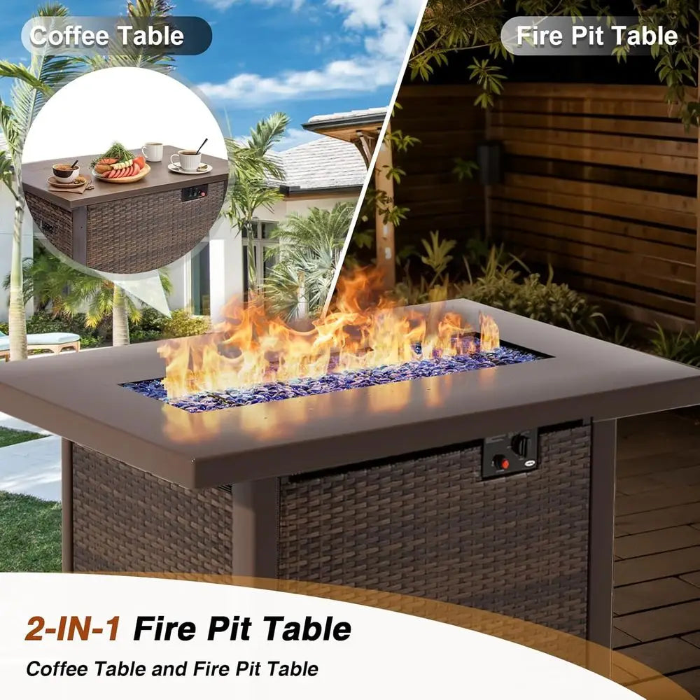 Outdoor Patio Sectional Sofa Set With Wicker Table