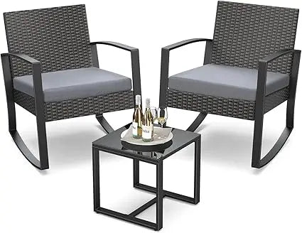 Outdoor Patio Furniture Set Rocking Bistro Rattan Coffee Table