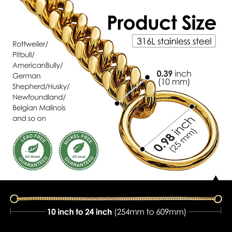 Stainless Steel Cuban Link Dog Collar For Walking Training