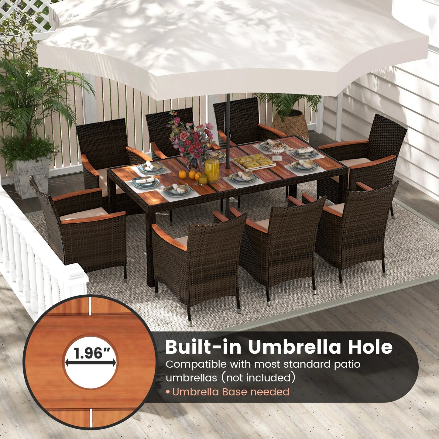 HOMASIS Outdoor Patio Wicker Dining Set With Umbrella Hole