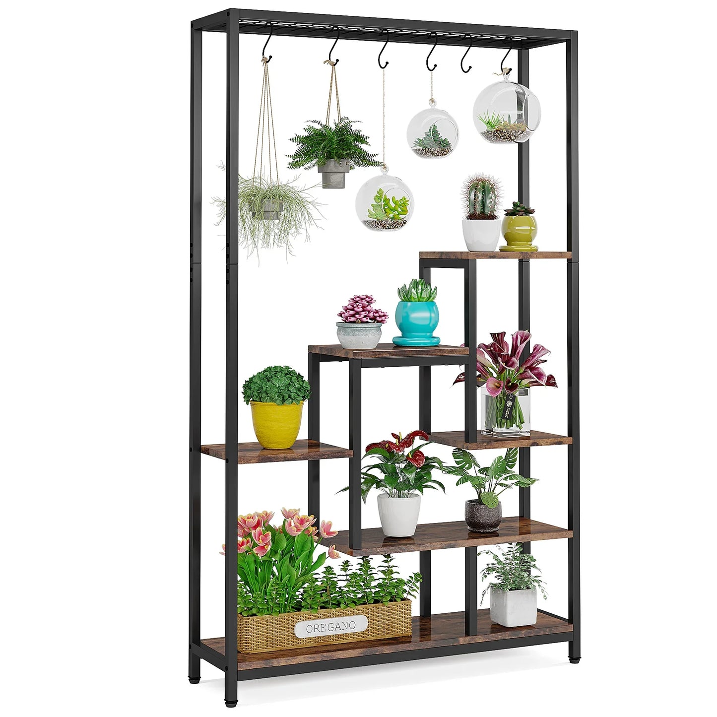 Tribesigns 5-Tier Tall Indoor Plant Stand With Hooks