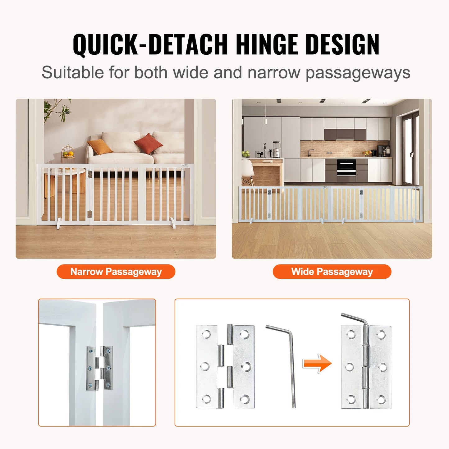 SucceBuy Free Standing Dog Gate With 3 Panels Folding Barrier