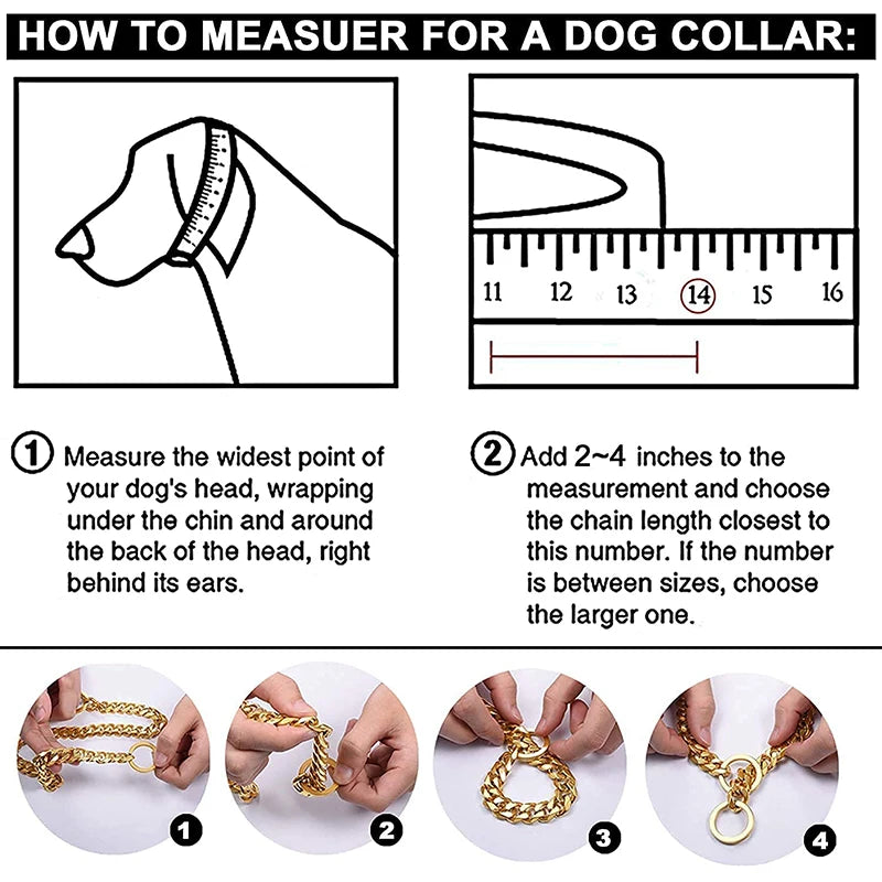 Stainless Steel Cuban Link Dog Collar For Walking Training