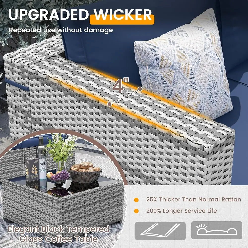 PE Wicker Outdoor Sectional Sofa Set With Tea Table