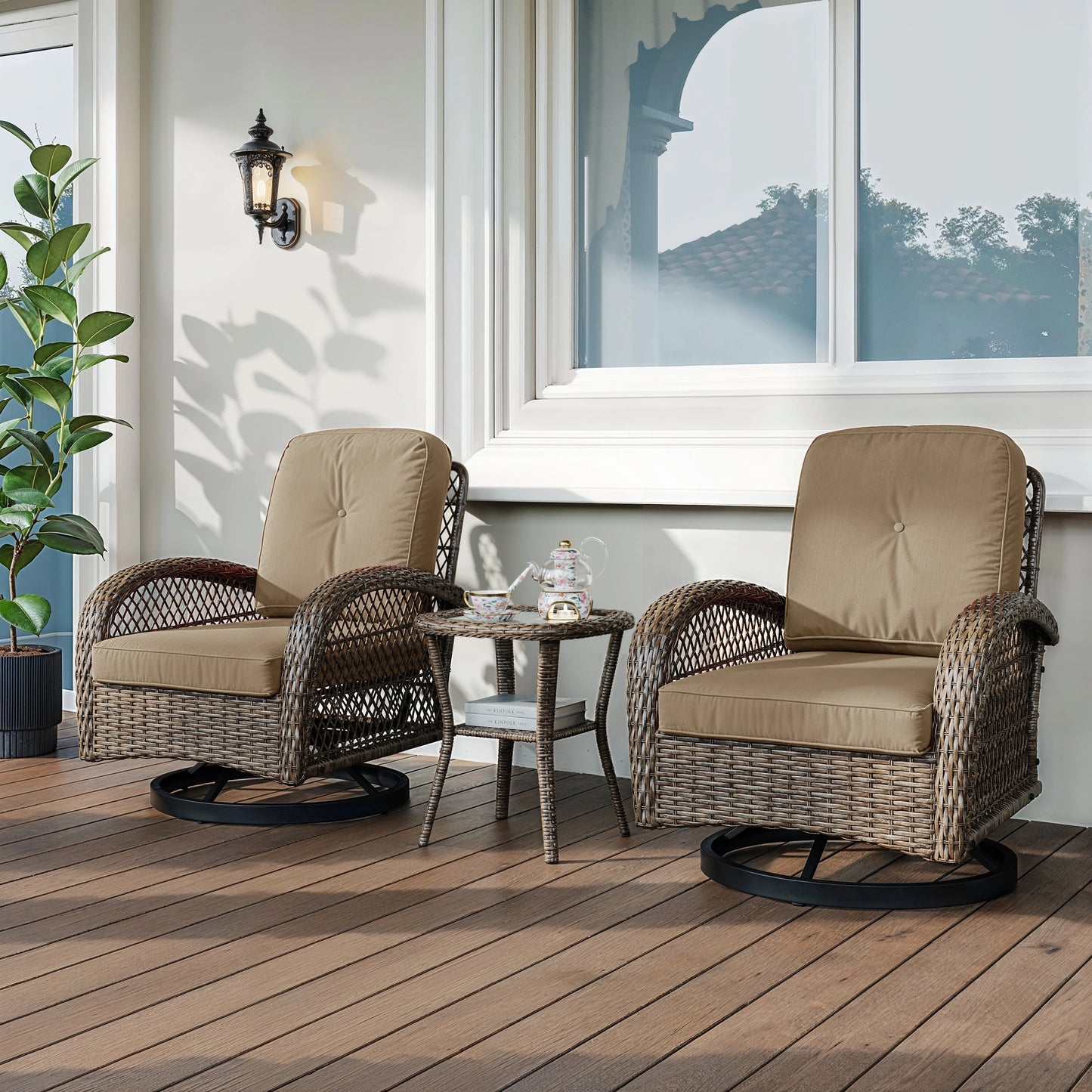Outdoor Patio Furniture Set With Rotating Rocking Chairs