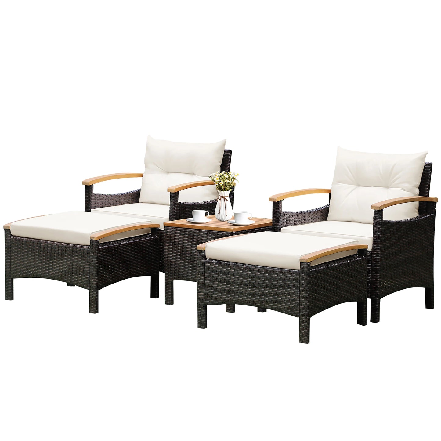 HOMASIS Patio Rattan Furniture Set With Cushioned Sofa Ottomans Table