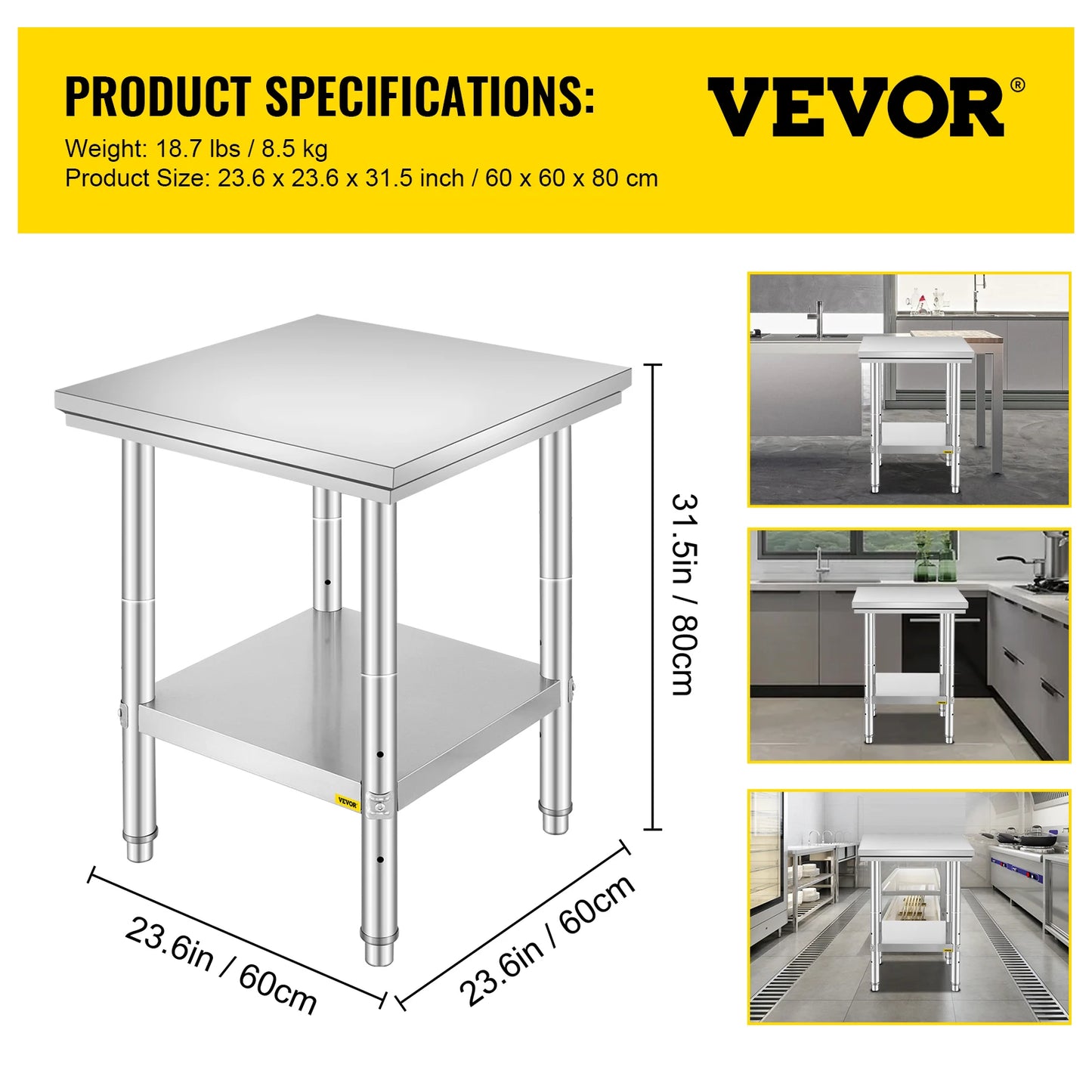Commercial Kitchen Work Bench Stainless Steel Table With Undershelf