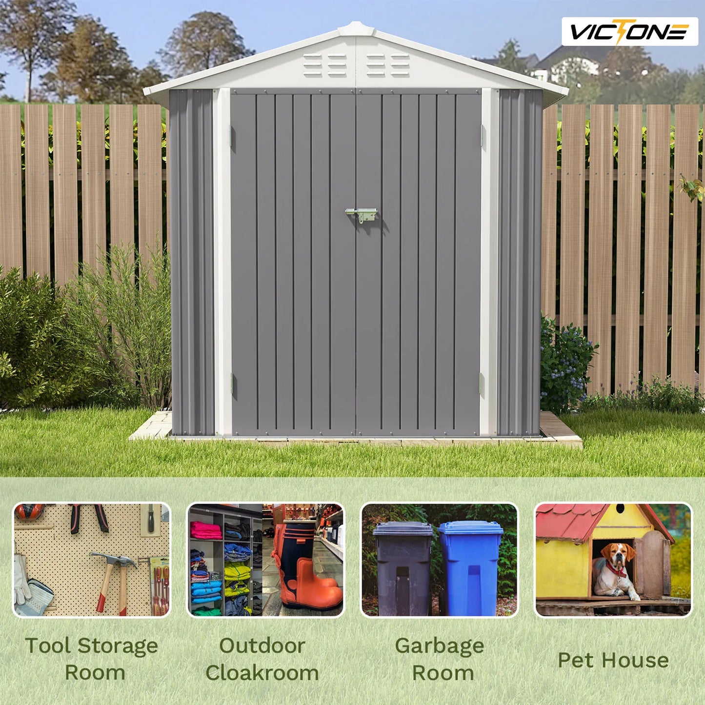 Victone Metal Outdoor Storage Shed For Garden And Backyard