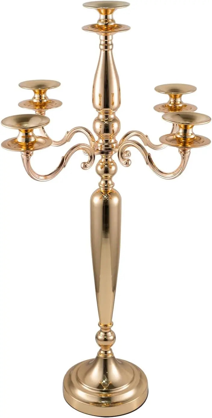 4Pcs 5 Arm Candelabra Candle Holder for Table Centerpieces Gold Metal Candlestick Holder for Wedding Decorative(28 Inch Tall)