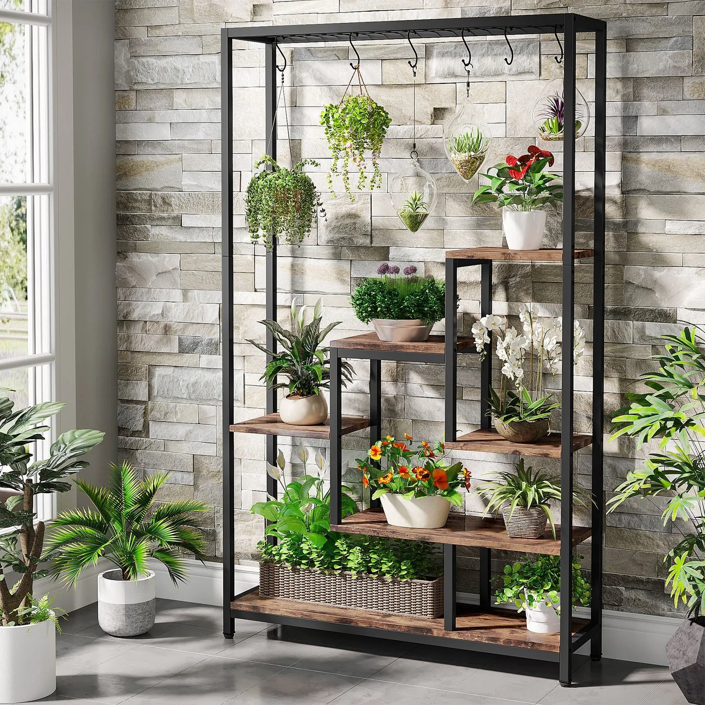 Tribesigns 5-Tier Tall Indoor Plant Stand With Hooks