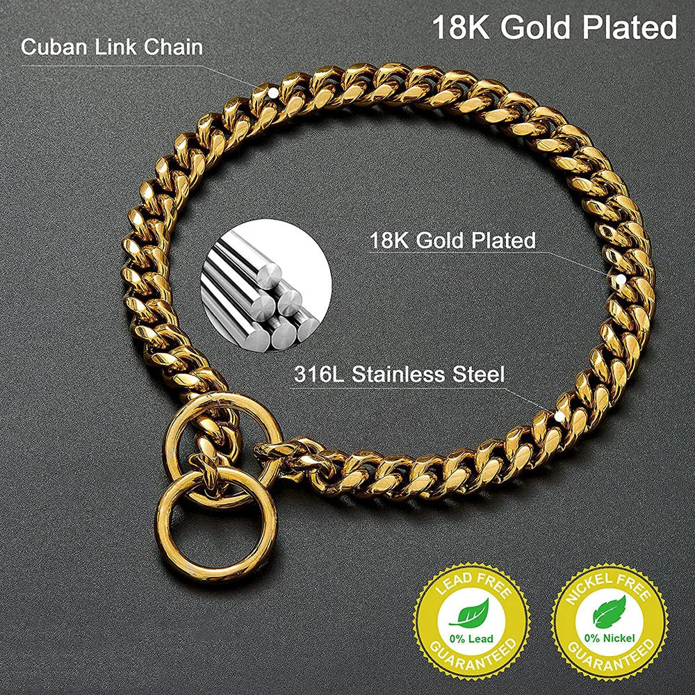 Stainless Steel Cuban Link Dog Collar For Walking Training