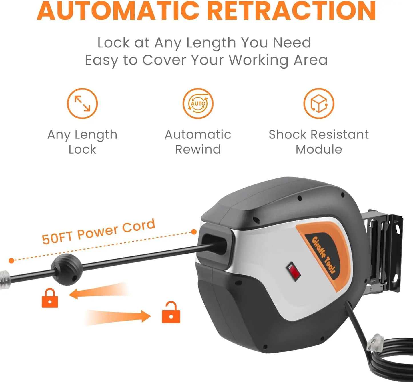 Giraffe Tools Retractable Power Cord Reel SJT Heavy Duty
