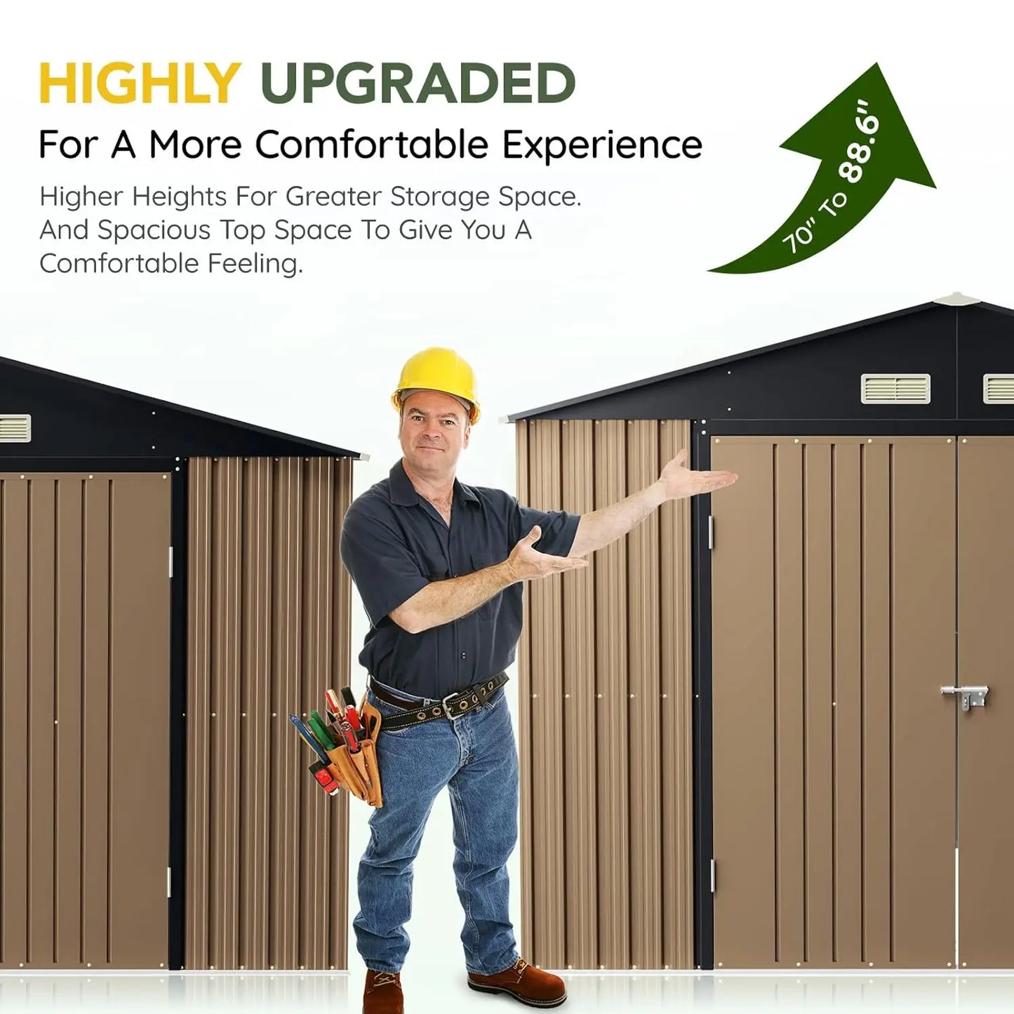 Outdoor Metal Storage Shed With Lockable Doors And Windows