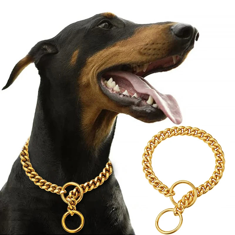 Stainless Steel Cuban Link Dog Collar For Walking Training