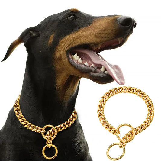 Stainless Steel Cuban Link Dog Collar For Walking Training