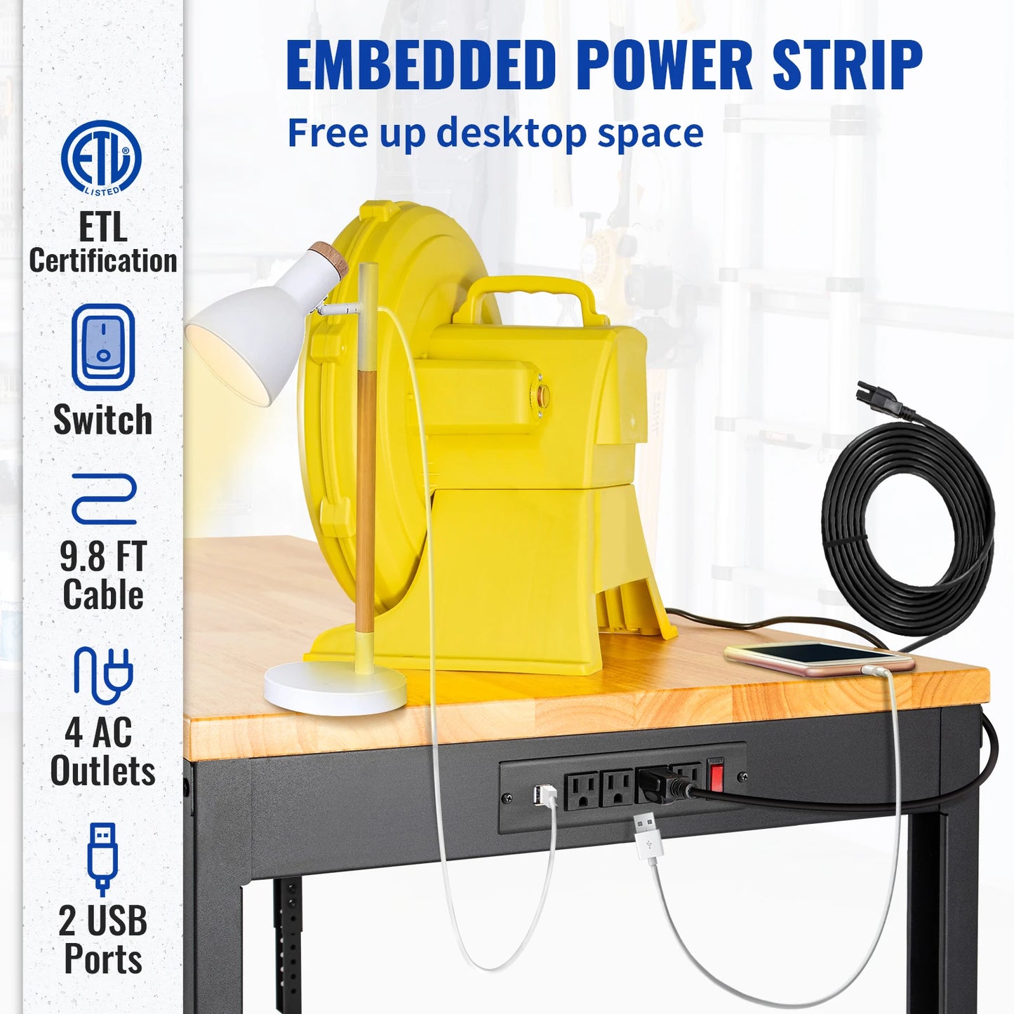 Woodworking Workbench With Adjustable Height Oak Wood Top