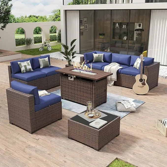 Patio Furniture Set With Fire Pit Table And Coffee Table