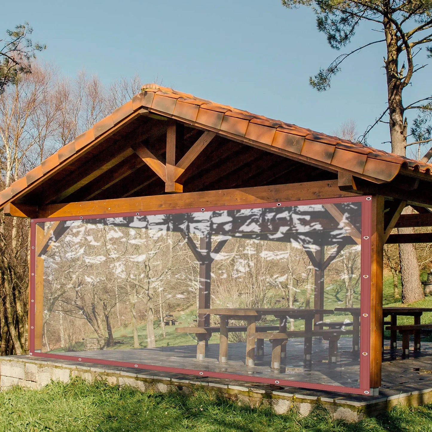 Commercial Waterproof Vinyl Clear Awning Roll Up Patio Enclosure