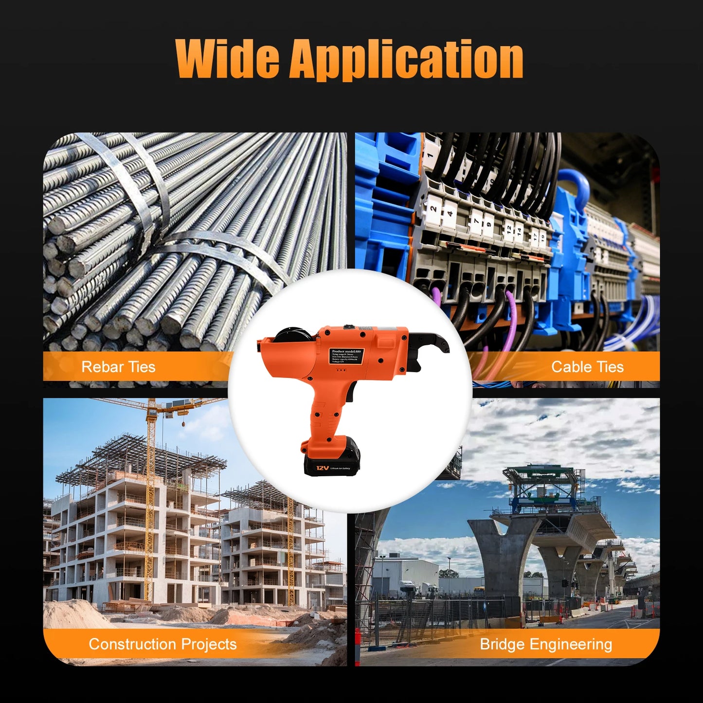 Automatic Handheld Rebar Tying Tool 12V Battery Powered for Construction