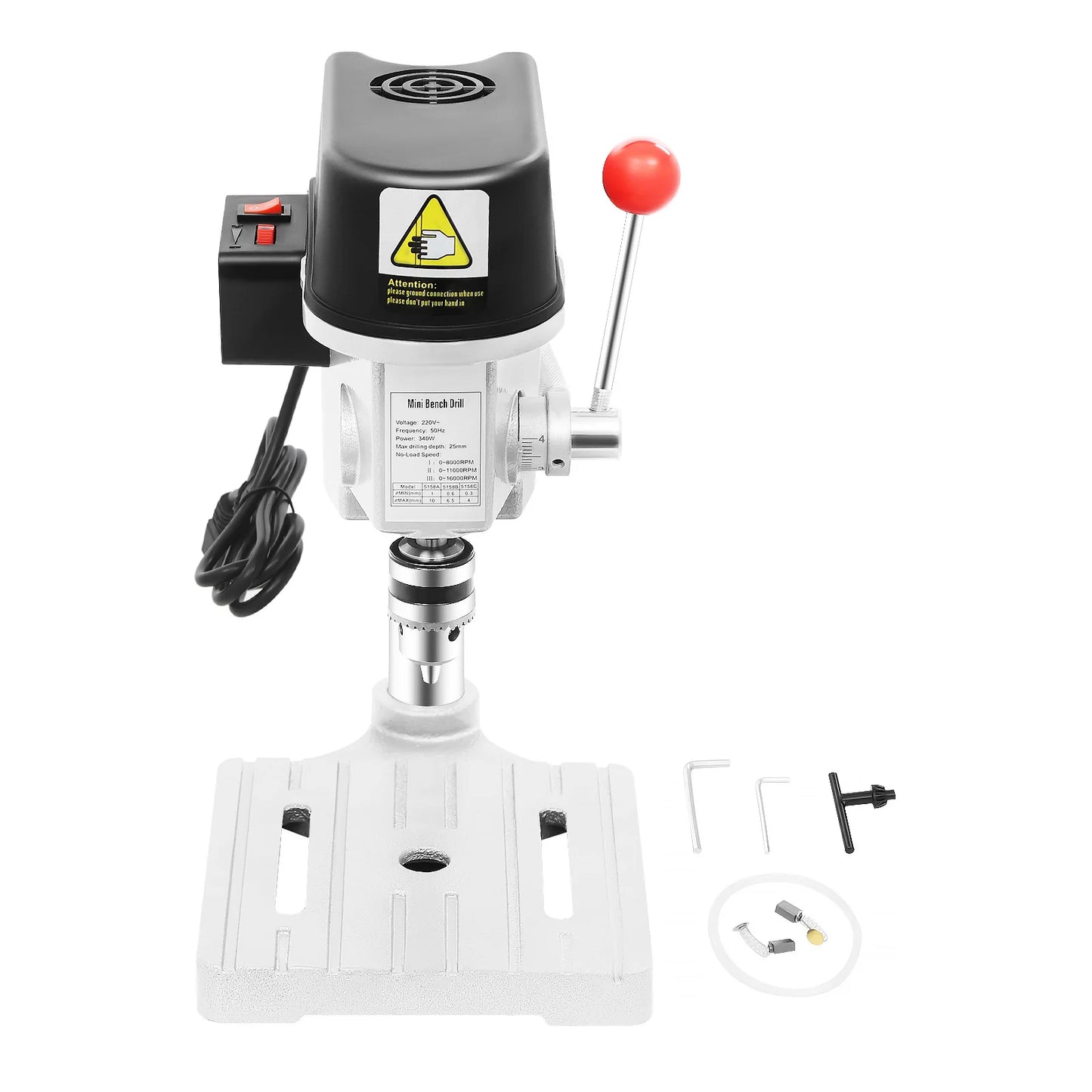 340W Mini Bench Drill Press With 3 Speed Adjustable Corded