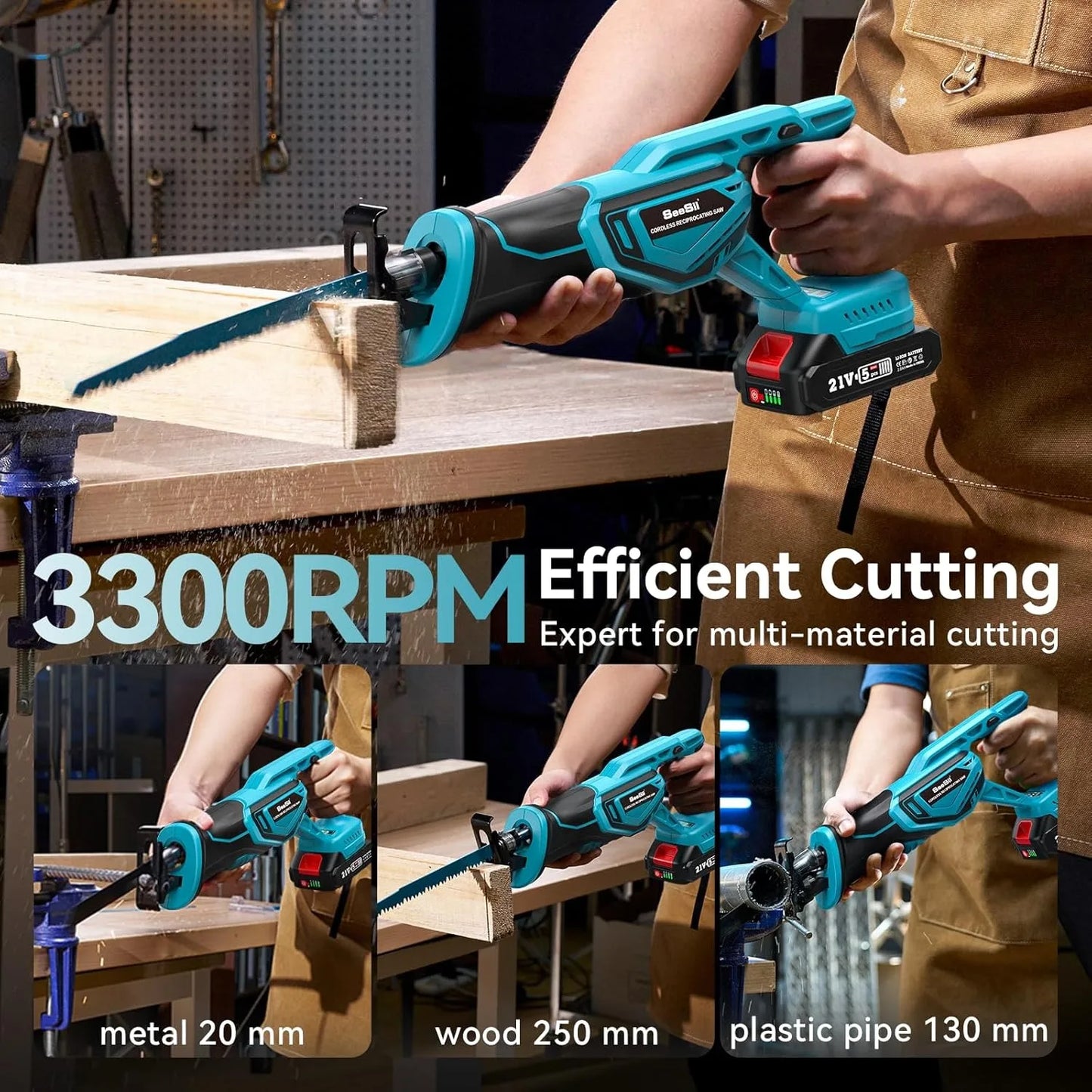 Seesii Cordless Reciprocating Saw Brushless with Batteries and Blades