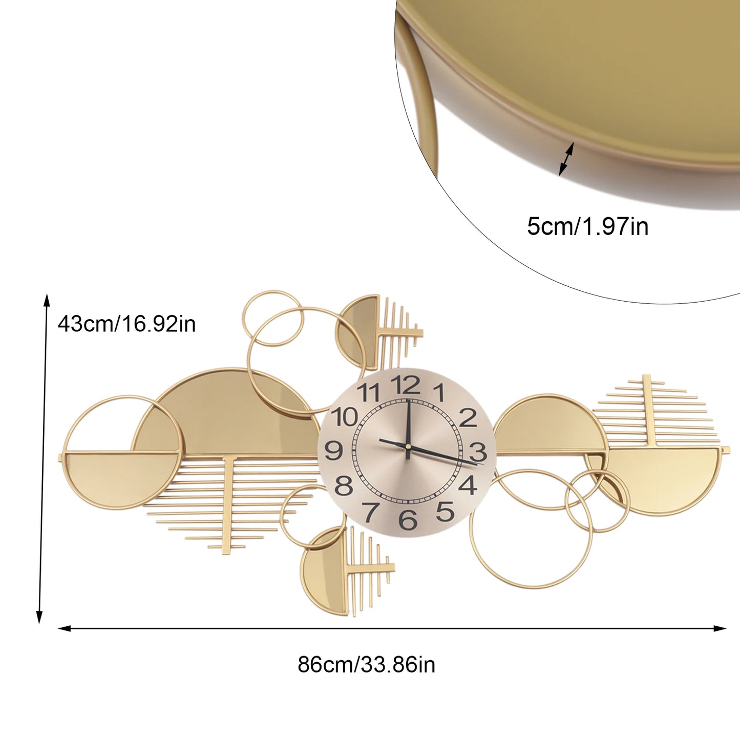 Creative Modern Metal Wall Clock Battery Operated Silent Decorative