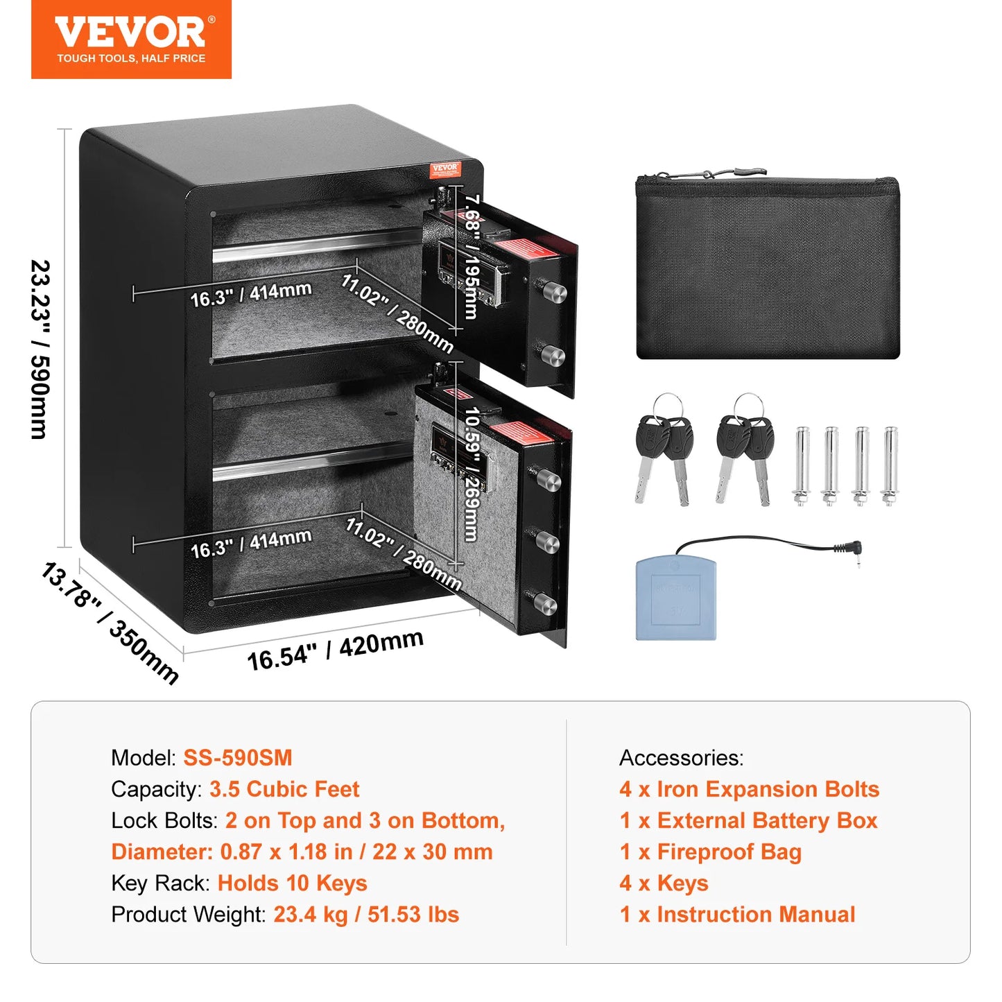 SucceBuy Safe Box With Key Lock Password And Fingerprint