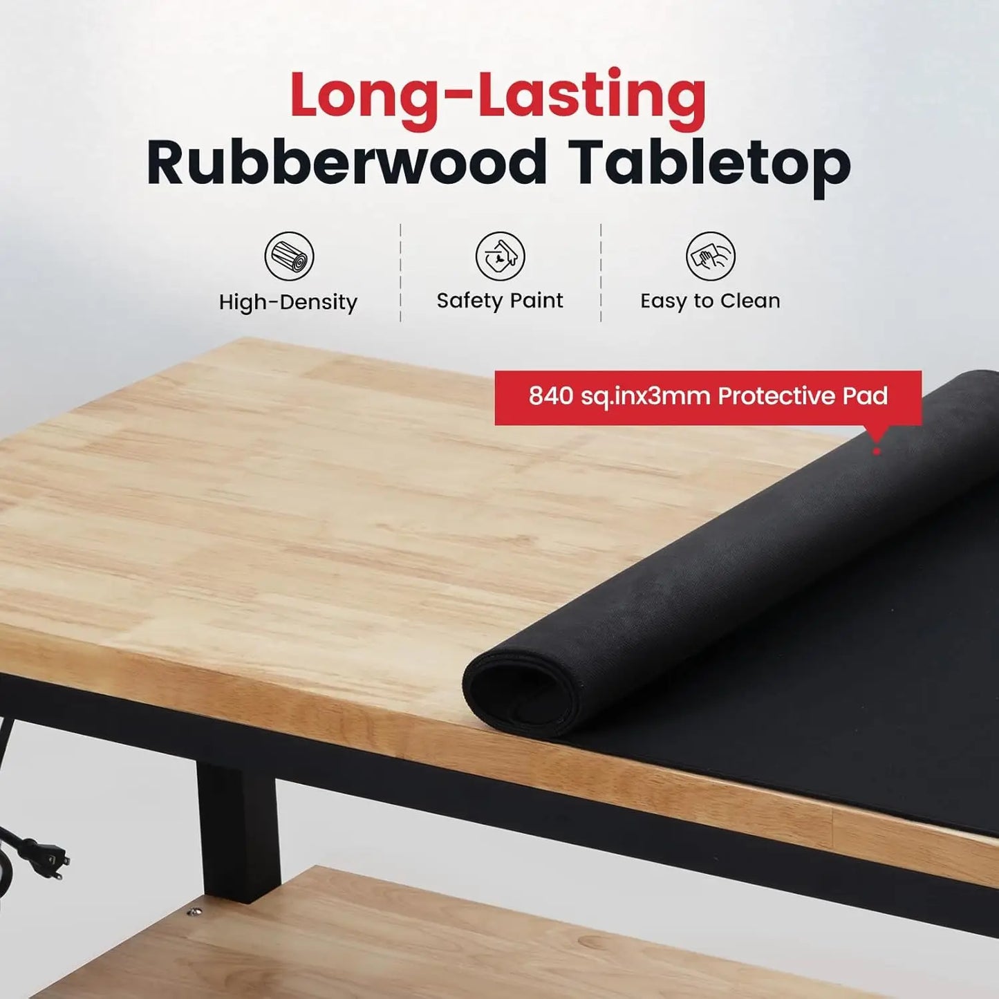 Adjustable Height Workbench With Storage, Power Outlets, And Pegboard