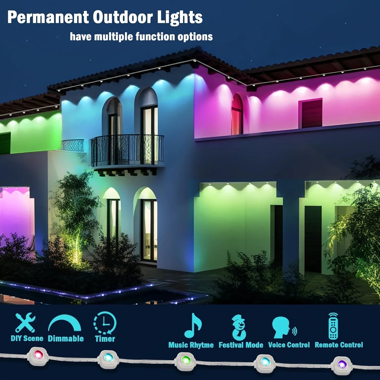 MIMIRGB Outdoor Eaves LED Light String With Bluetooth App Control