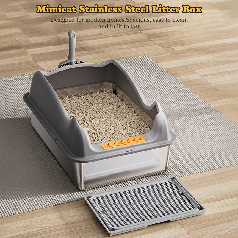 Stainless Steel Cat Litter Box With Lid Odor-Resistant Easy Clean