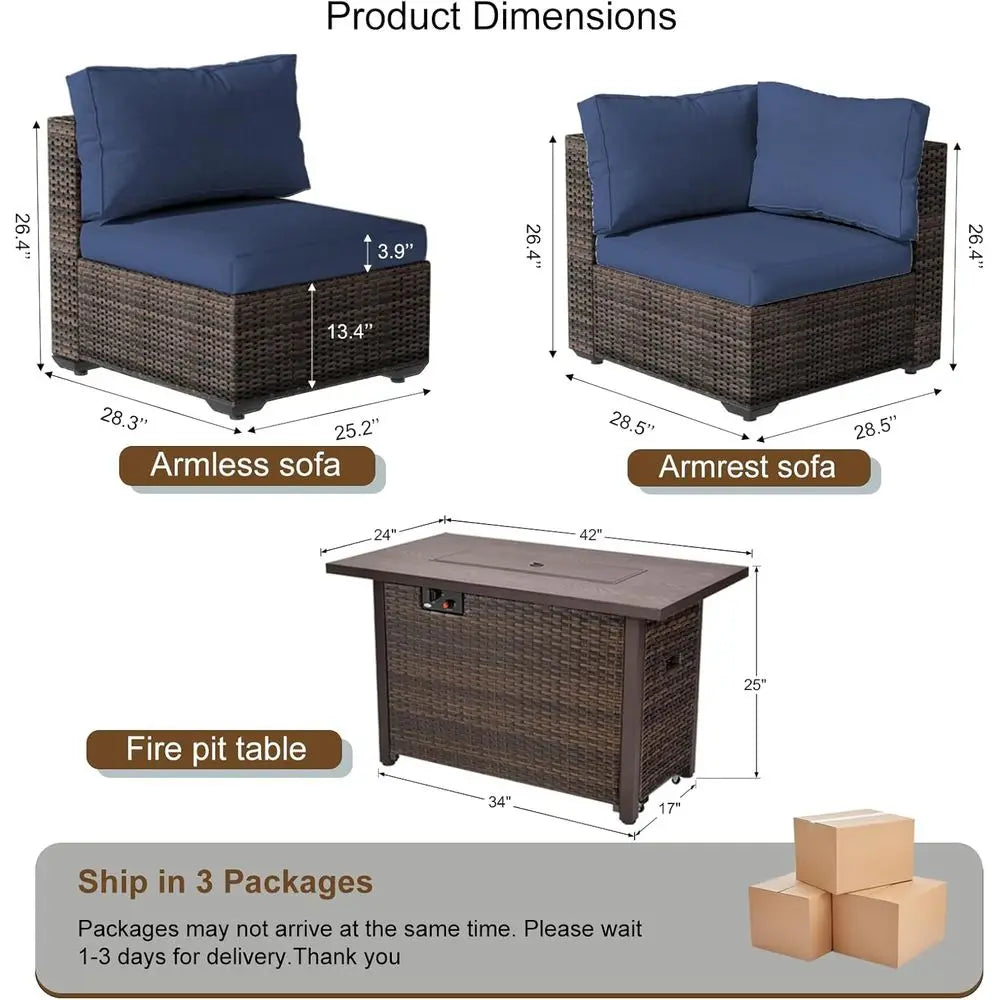 Outdoor Patio Sectional Sofa Set With Wicker Table