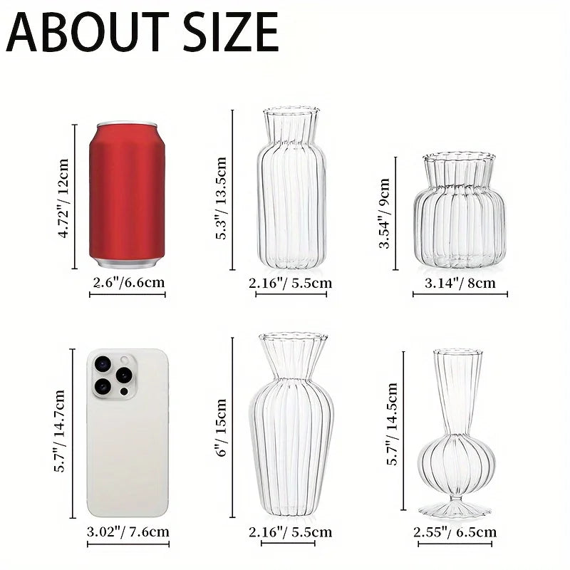8/16 Pieces of Modern Transparent Glass Vase Set, Small Mini Flower Center Vase, Hand-Decorated Cute Short Window Home Decoration, Wedding Reception Table Single Rose Vase