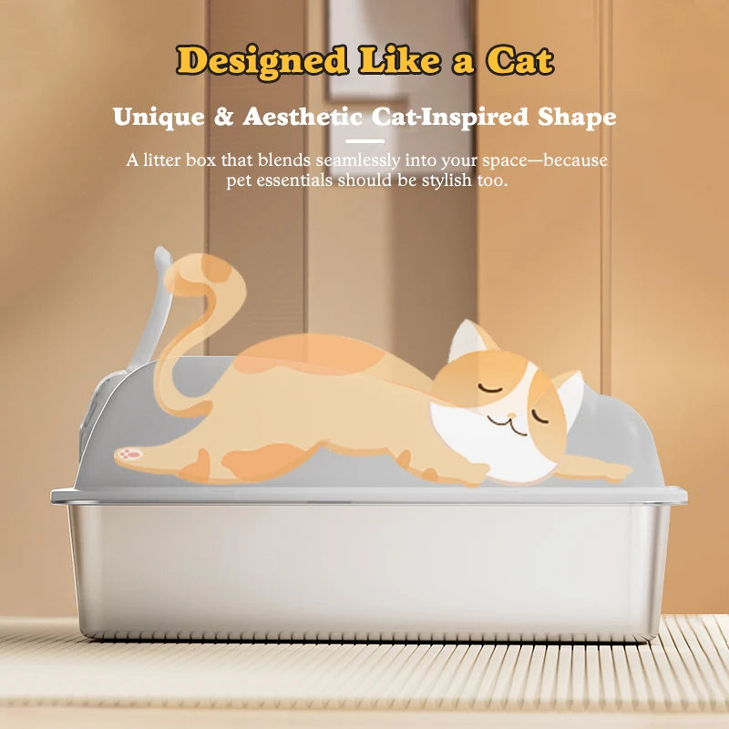 Stainless Steel Cat Litter Box With Lid Odor-Resistant Easy Clean