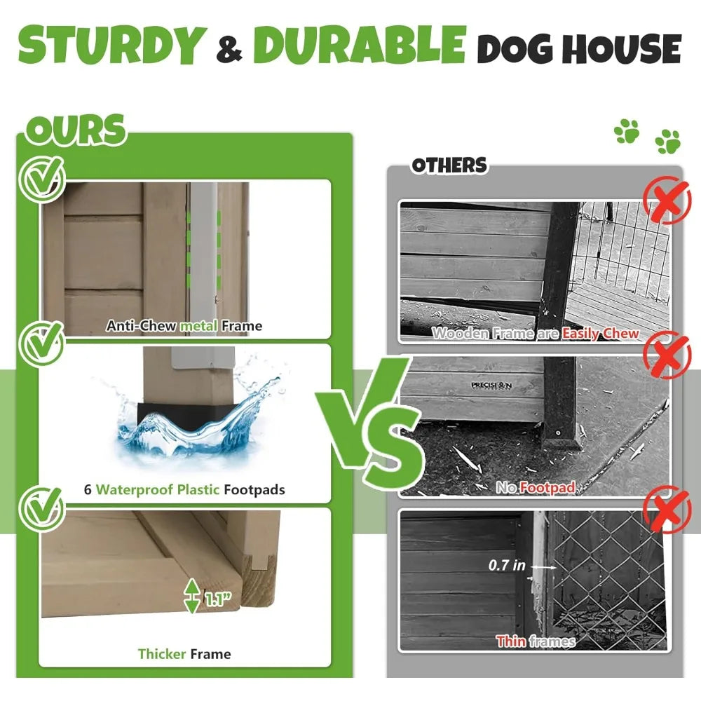 Outdoor Wooden Dog House Weatherproof With Adjustable Vent Windows