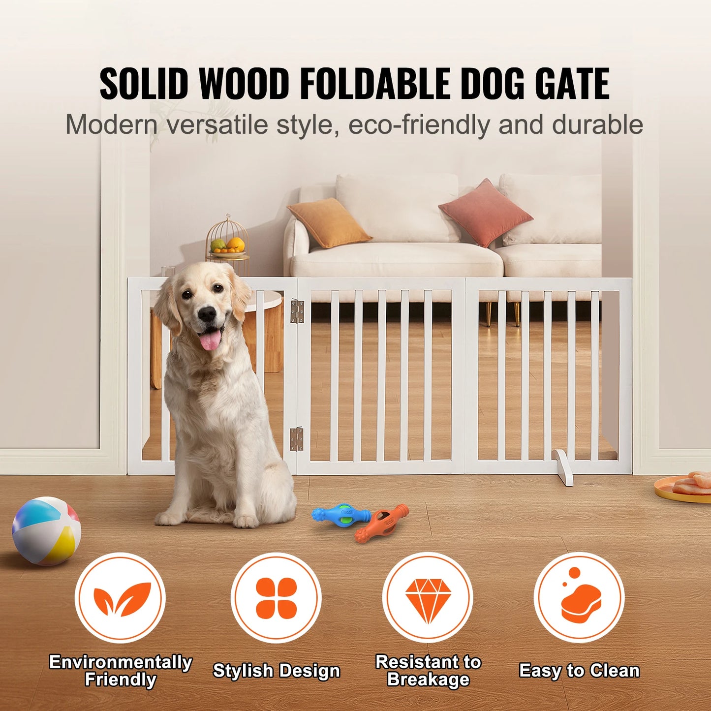 SucceBuy Free Standing Dog Gate With 3 Panels Folding Barrier