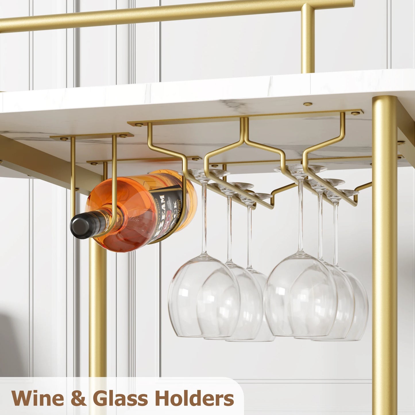 Twister Gold Bar Cart With 4-Tier Storage Glass Holder