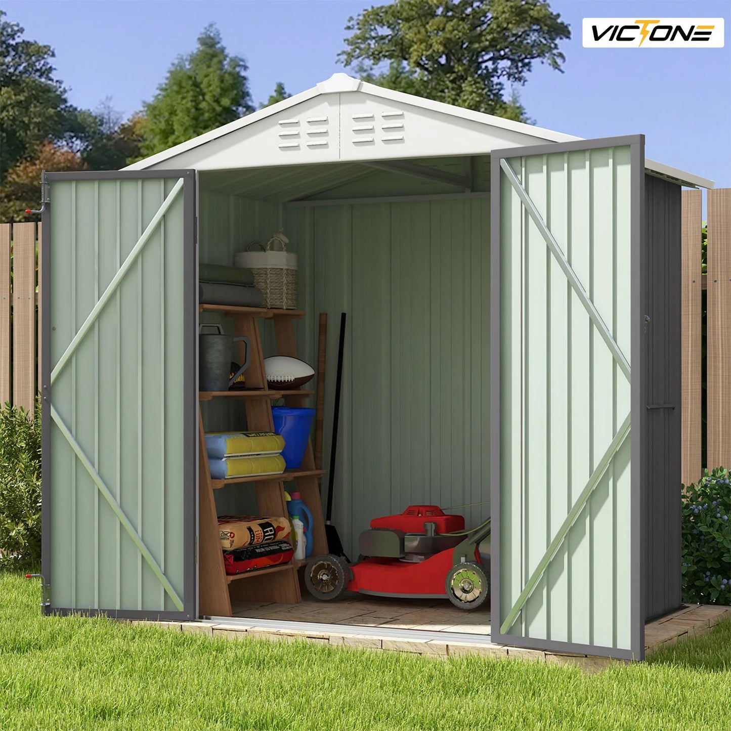 Victone Metal Outdoor Storage Shed For Garden And Backyard