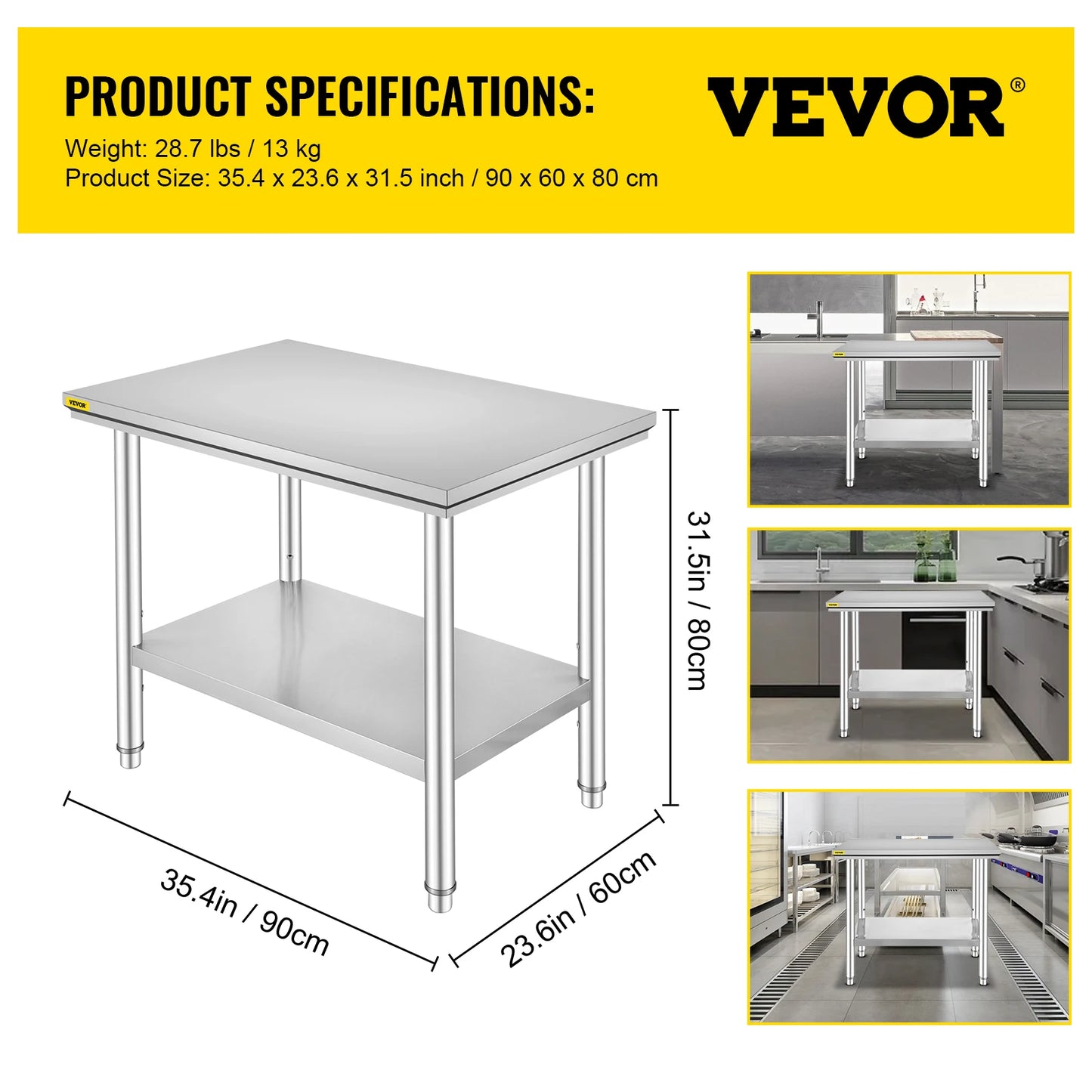 Commercial Kitchen Work Bench Stainless Steel Table With Undershelf