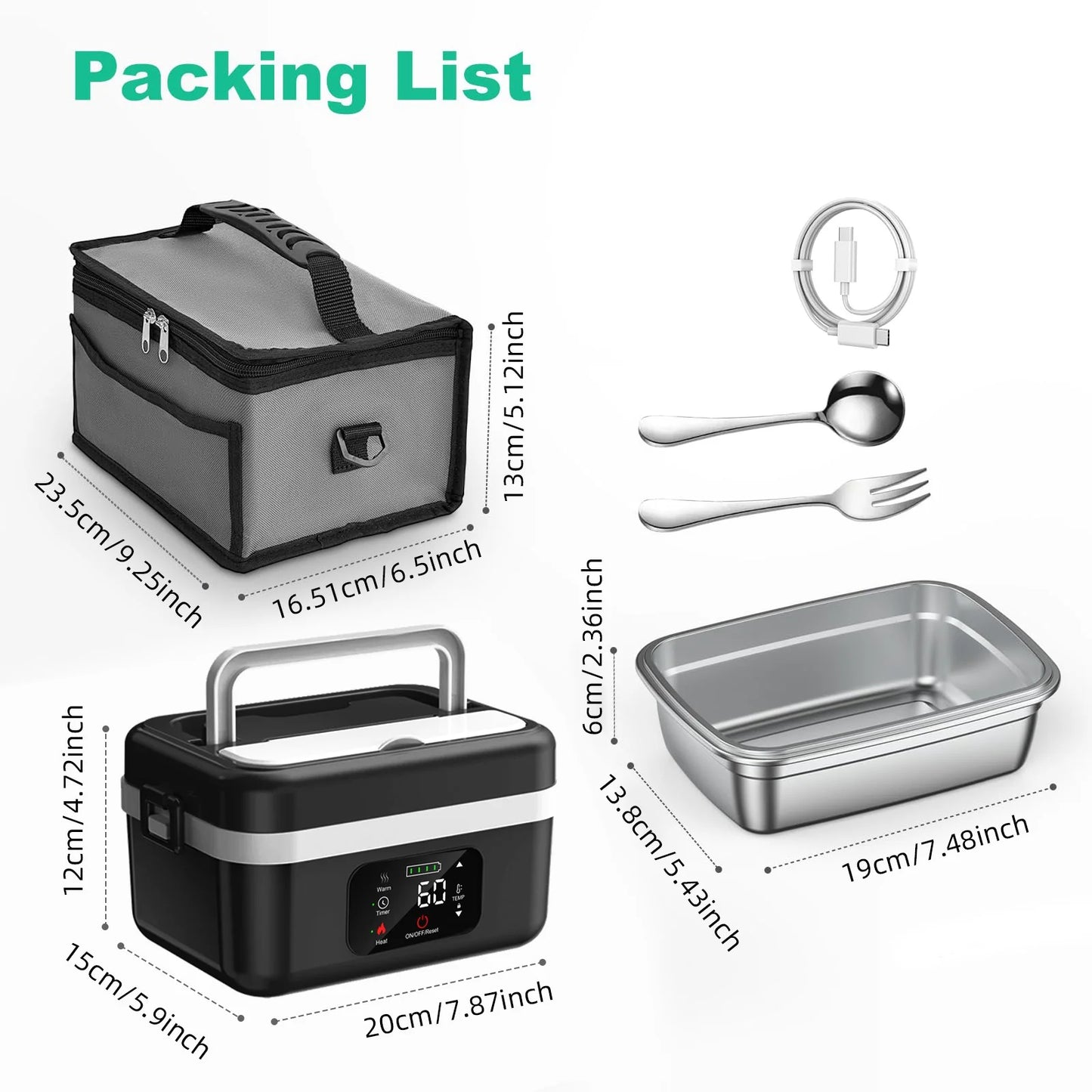 Wireless Insulated Lunch Box With 8000mAh Battery Capacity