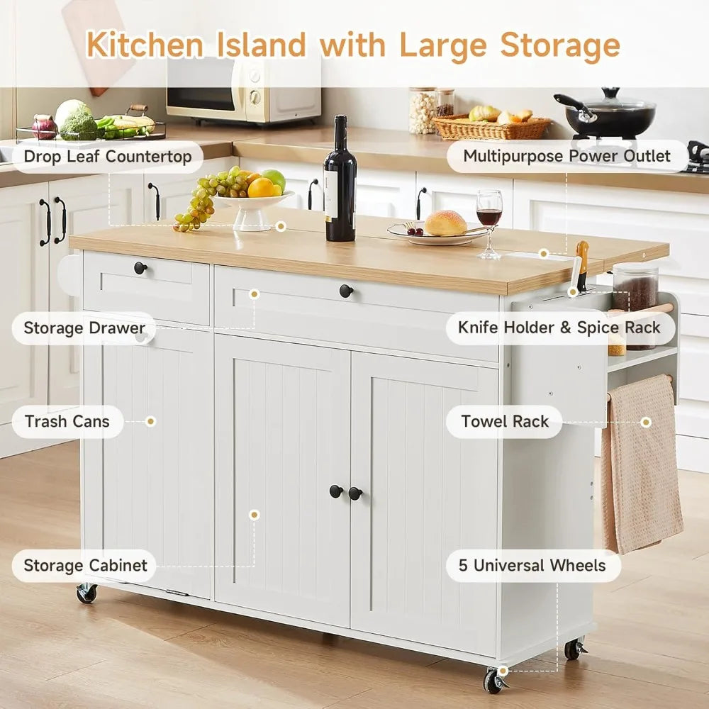 Kitchen Island With Power Outlet Drop Leaf And Knife Holder