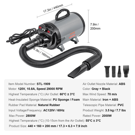 SucceBuy Dog Blow Dryer With Adjustable Speed Temperature Control