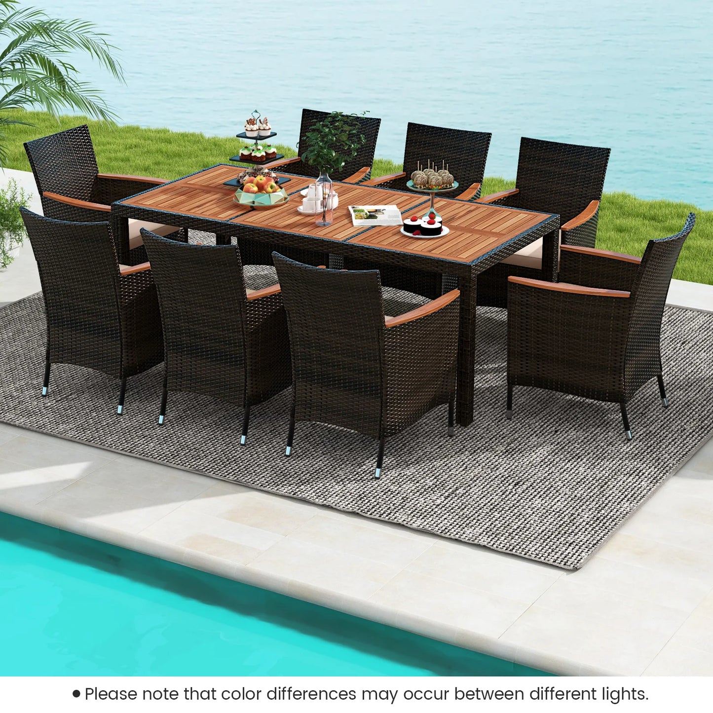 HOMASIS Outdoor Patio Wicker Dining Set With Umbrella Hole