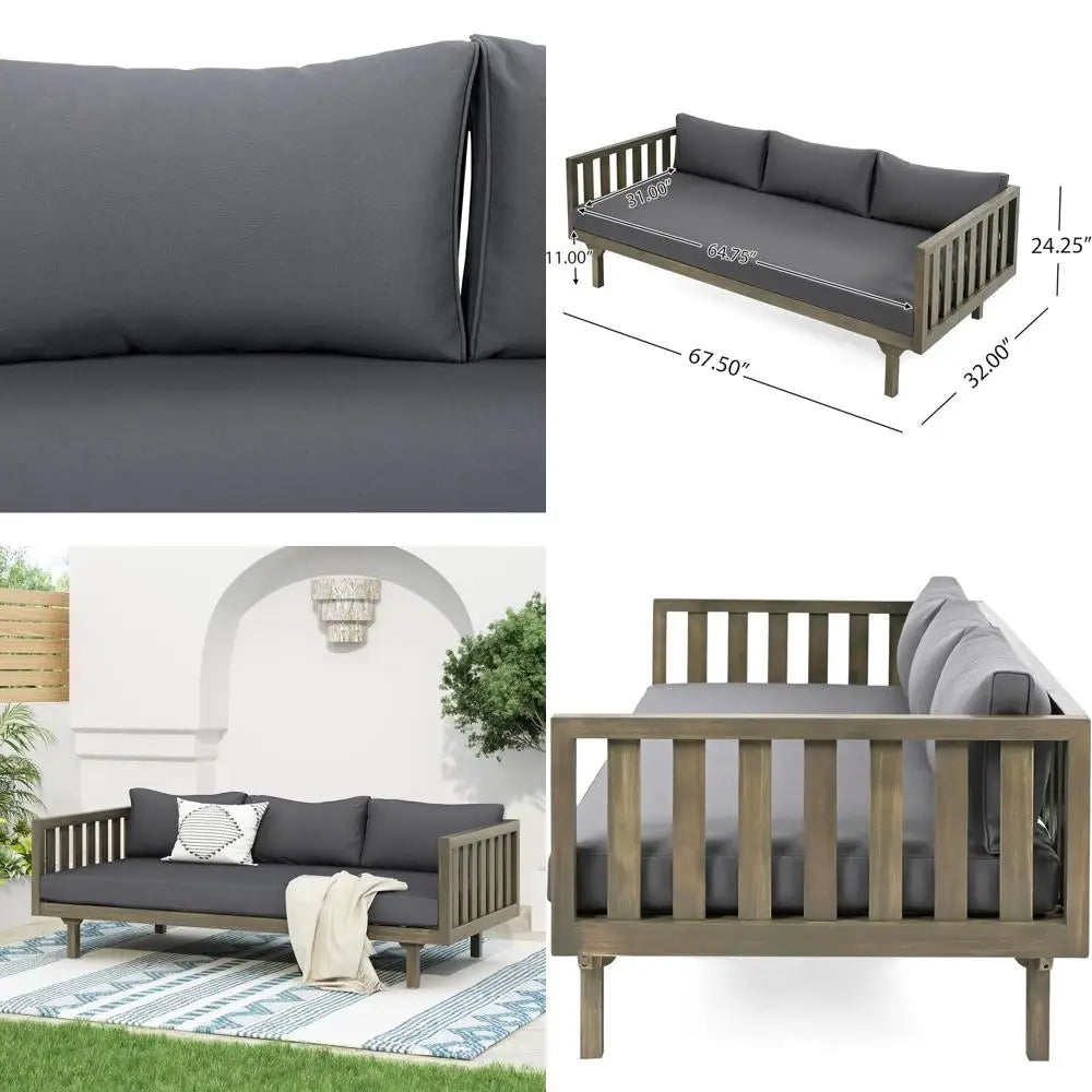 Acacia Wood Daybed With Water Resistant Removable Cushions