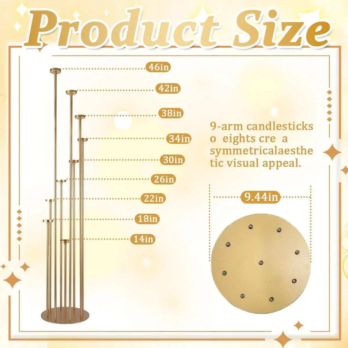 4pcs 9 Arm Candelabra Floor Candle Holders Tall Set for Wedding Aisle Decoration,Gold Candelabras for Fireplace